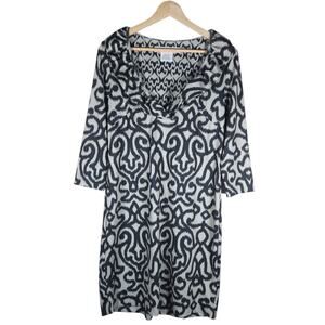 Gretchen Scott Dress Medium Black White Ikat Stretchy Career Coastal Designer
